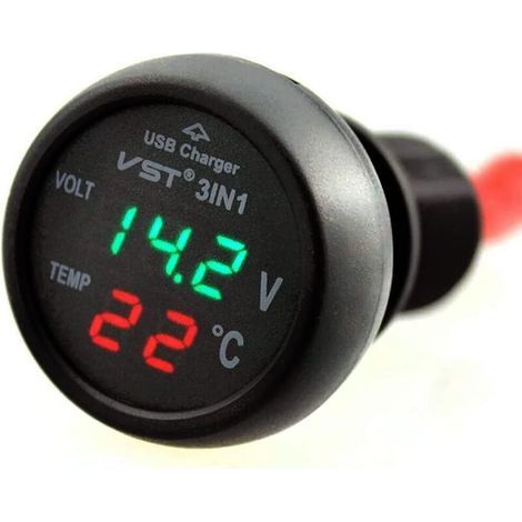 Voltmètre de voiture. thermomètre de voiture 3 en 1 12-24 V. chargeur USB. voltmètre avec écran LCD numérique (1/4)