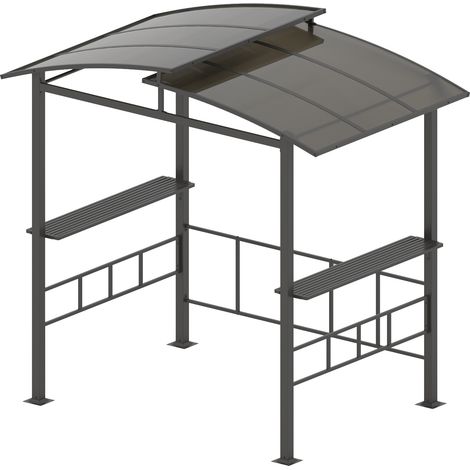 Costway – Tonnelle de barbecue extérieure 248 x 150 cm – Toit en polycarbonate résistant aux intempéries – 2 étagères métalliques et 6 crochets – Installation sécurisée (1/5)