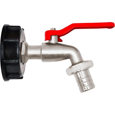 Robinet de vidange IBC - 1 unité - Acier chromé et PE noir - Filetage S60x6 et 3/4" - Pour réservoirs de stockage - Mat (1/5)