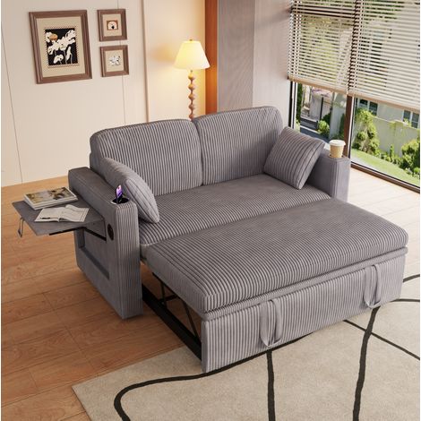 Divano letto 2 posti con schienale regolabile, portabicchieri, grigio DESVIAE (1/5)