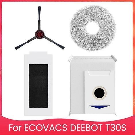 Pièces de rechange pour aspirateur robot ECOVACS DEEBOT T30S Combo : filtres HEPA, lingettes de nettoyage, brosse latérale et sacs à poussière. (1/5)