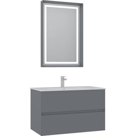 Ensemble Meuble Vasque avec Miroir (2 Pièces) "Nest 91 v2" - 91 x 51 x 55 cm - Matte Grey (1/3)