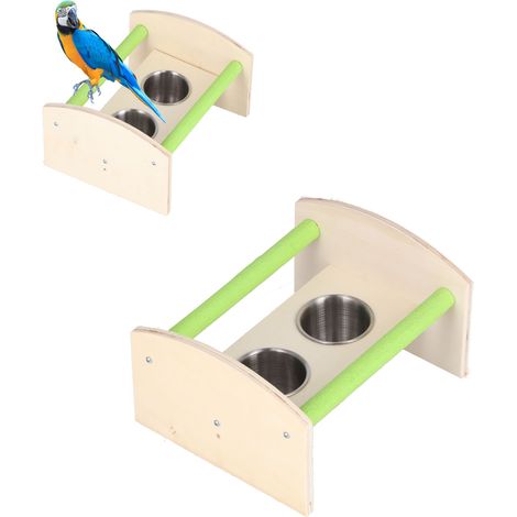 Perchoir en bois pour perroquet, perchoir à broyer et mangeoire  table de jeu, accessoire de cage pour petits oiseaux, perroquets, conures et pinsons. (1/5)