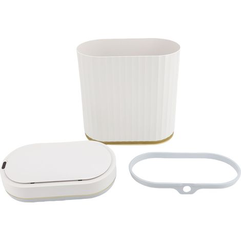 Poubelle Salle de Bain avec Couvercle 7L Capteur Mouvement Automatique – Intelligente Étroite Chambre Bureau, Blanc Doré (1/4)