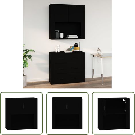 The Living Store Armoire murale Noir 80x33x80 cm Bois d'ingénierie - Armoire Murale - Meuble De Rangement - Armoire Suspendu - Étagère Murale - Décoration Intérieure (1/5)