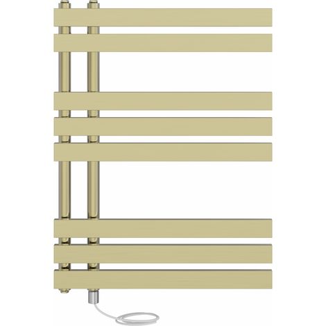 Prefilled Electric Heated Towel Rail D-shape Radiator Ladder Warmer Heating Rads 800x600mm Brushed Brass (1/5)