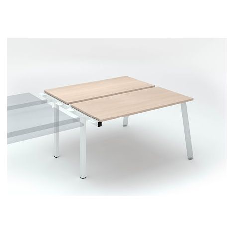 Pôle de 2 bureaux droits chêne clair L 140 x P 60 cm, piétement métal blanc - Arch - Elément suivant - Maxiburo