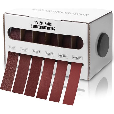 Rouleaux Papier Abrasif - Lot de 6 - Oxyde d'Aluminium - Grain 80 à 600 - Bois Métal Auto - 25mm x 6m (1/5)