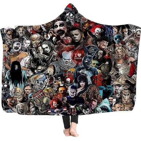 Couverture à capuche 3D inspirée des films d'horreur, en polaire sherpa ultra douce, jeté de canapé portable pour l'hiver, pour femmes, hommes et enfants - Taille unique (1/4)