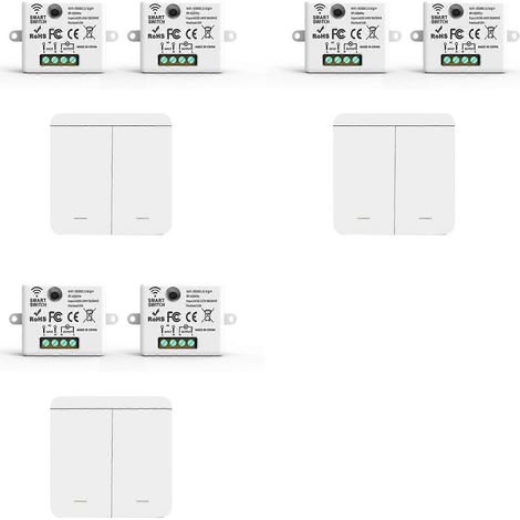 Ensemble de 6 interrupteurs muraux sans fil RF 433 MHz avec récepteur relais et 1 interrupteur double pour lampe LED. Télécommande incluse. (1/5)