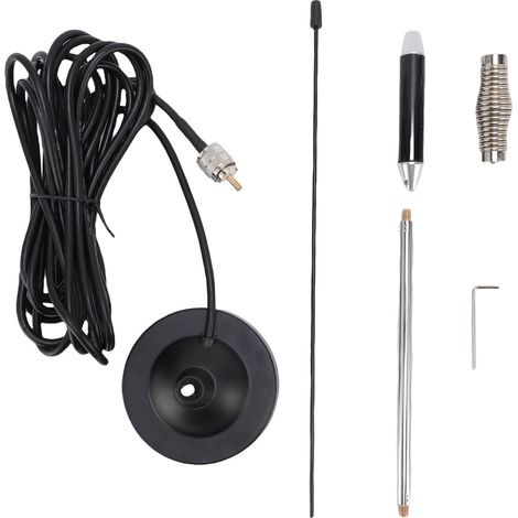 Kit antenna CB da 26-28 MHz, lunga 26,37 pollici (67 cm), con supporto magnetico e a molla per impieghi gravosi, ideale per auto, camion e stazioni base mobili. Include un cavo da 3 metri. (1/5)
