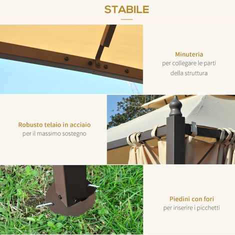 Gazebo da Giardino 3 x 3m avec 4 Tende Laterali et Double Tetto Beige (1/5)