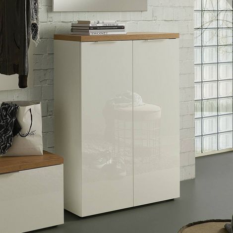Zapatero Lentiai, Mueble para 21 pares, 22 repisas Made in Italy, 24 compartimentos, 80x34x115h cm Blanco Brillante (1/5)