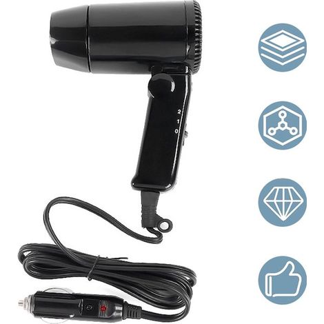 Asciugacapelli da auto 12V - Asciugacapelli multifunzione portatile - Adatto per uso esterno e in auto - Nero (1/5)