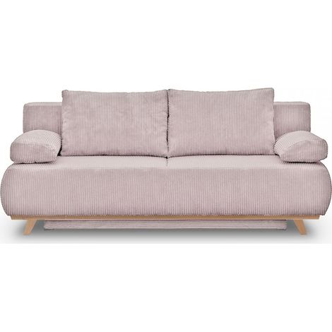 Canapé convertible 3 places avec coffre de rangement en velours côtelé rose pâle - Laria (1/5)