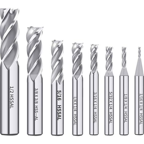 1/8" 3/16" 1/4" 5/16" 3/8" 1/2" acier rapide HSS 4 cannelures fraise à bout droit 5/32" 1/16" lot de 8