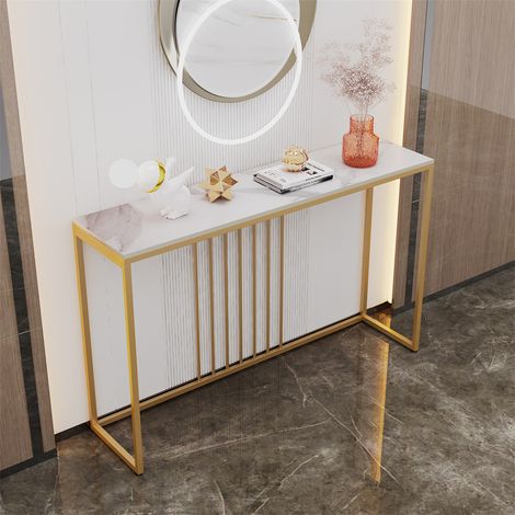 Unho – Table console en pierre frittée – Couleur doré et blanc – Dimensions 120x30x78.5 cm – Résistante aux rayures et aux températures élevées (1/5)