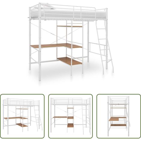 vidaXL Kinderzimmerbett - Etagenbett mit Tischrahmen Weiß Metall 90x200 cm (1/5)