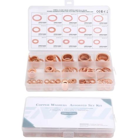 Sonew Joint d\'étanchéité 150pcs Anneau d\'Étanchéité Plat Joint en Cuivre Rouge Joint Torique Rondelle d\'Étanchéité (1/4)