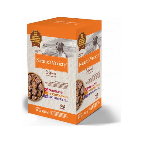 Nature's Variety Original Pate Multipack para Perros Mini de Pollo (1 Ud) + Ternera (2 Ud) + Pavo (1 Ud) - 4x150 g