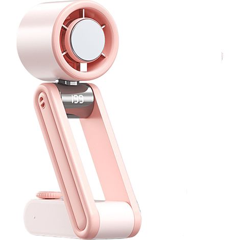 Ventilador portátil plegable, 3 en 1 (portátil, con correa para el cuello, de escritorio), con pantalla digital, ideal para actividades al aire libre (rosa). (1/5)
