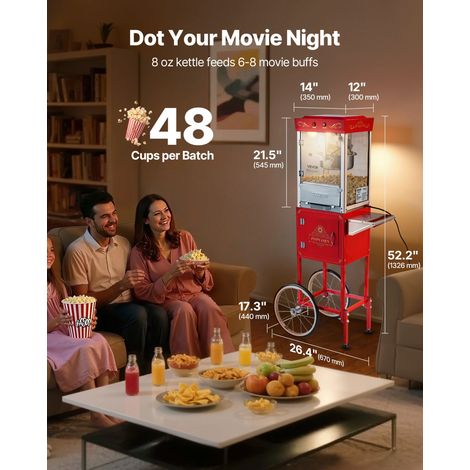 Machine à Pop Corn avec Chariot, Éclateur de Maïs 800 W, Grand Bol en Inox 0,2 kg, 48 Tasses par Lot, avec Commande à 2 Boutons, Pa… (1/5)
