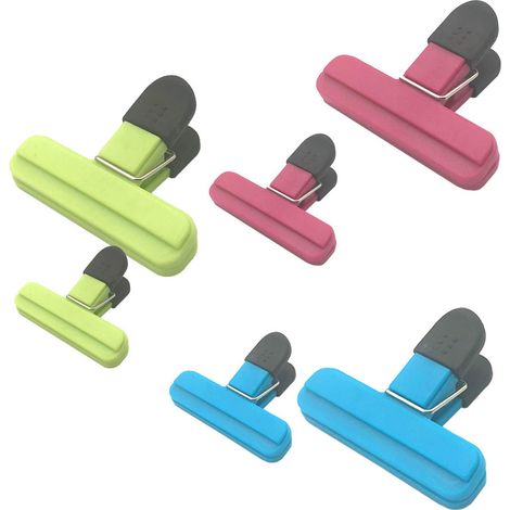Lot de 12 Pinces à sachets, Plastique résistant, 2 tailles assorties, PVC et caoutchouc, Cuisine et bureau (1/5)