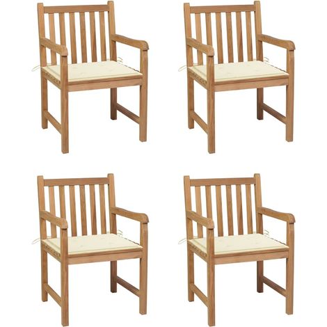 vidaXL Sillas de jardín 4 uds madera maciza de teca con cojines crema (1/4)