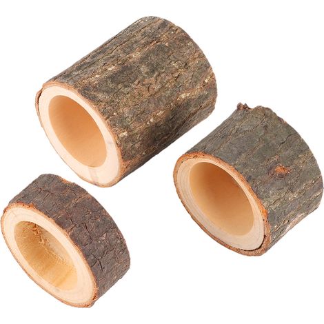 Lot de 3 supports à bougies en bois pour thé lumineux, idéal pour mariage rustique, fête d'anniversaire ou décoration de vacances. (1/5)