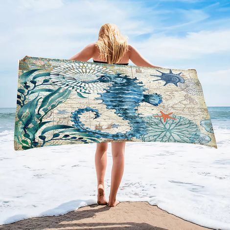 Ensemble de serviettes de plage en microfibre, extra large, séchage rapide, douces, anti-sable, 76 x 152 cm, pour enfants, femmes, hommes, piscine, natation, plage, accessoires indispensables (Hippoca (1/5)