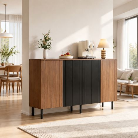 Credenza 160 x 35 x 80 cm in pannello truciolare, noce e nero DESVIAE (1/5)