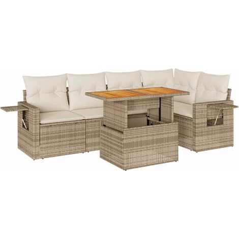 Ensemble de Meubles de Jardin en Rotin 6 Pièces avec Coussins Beiges (1/5)