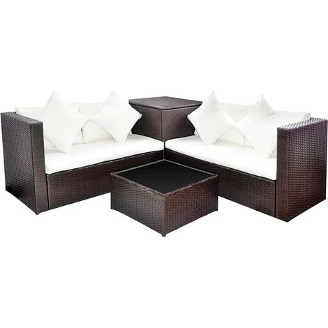 Maison Exclusive - Set muebles de jardín 4 piezas y cojines ratán (1/5)