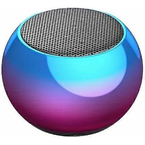 Enceinte Bluetooth portable, mini enceinte sans fil ronde avec finition brillante dégradée bleu-violet, grille métallique pour bureau ou maison (1/5)