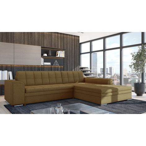 Ecksofa Schlafsofa Sofa LUSAKA in Stoff Lincoln Senfgelb Ottomane Rechts