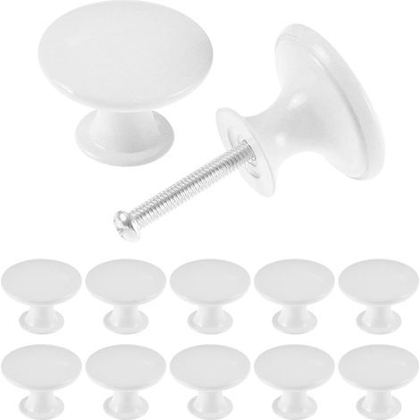 Juego de 12 pomos de estilo vintage para cajones de cocina antiguos, pomos redondos de 30 mm, color blanco. (1/5)