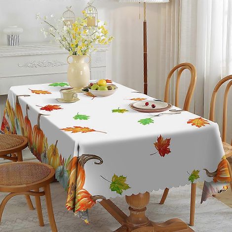 Nappe nordique imperméable et résistante à l'huile, motif citrouille et feuilles d'automne, idéale pour la décoration de table basse ou de salon. 5 pièces. (1/5)