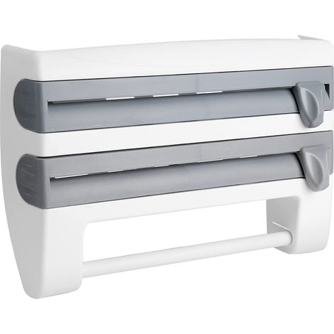 Porta pellicola estensibile da cucina in ABS, supporto per pellicola estensibile da cucina, scaffale porta bottiglie di salsa, porta carta assorbente, supporto per utensili da cucina (grigio bianco). (1/5)