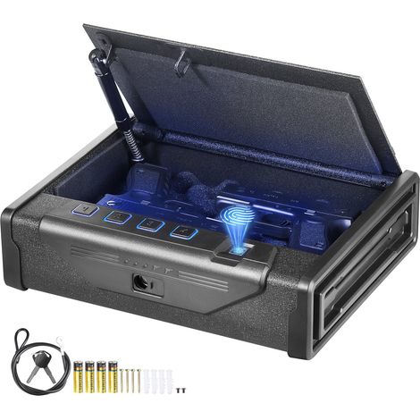 Coffre-Fort de Pistolet en Acier Coffre-Fort Biométrique pour 2 Pistolets 3 Moyens de Déverrouillage par Empreintes Digitales Clés et Combinaison pour Bijoux Armes de Poing Voiture 28x18x5 cm (1/5)