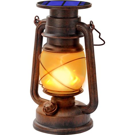 Faroles solares LED para exteriores con efecto de llama, lámpara LED decorativa de diseño retro, impermeables para jardín, caminos y paisajes (paquete de 2) [Clase energética A+++] (1/5)