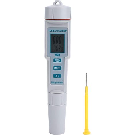 Misuratore di pH digitale, tester 4 in 1 per temperatura EC e qualità dell'acqua con misurazione di pH e TDS per acqua potabile, piscine, laboratori, acquari e produzione di birra. (1/5)