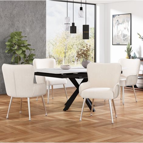 Stuhl Esszimmerstuhl Samt 4er Set Beige Armlehnen OKMYHOME (1/5)