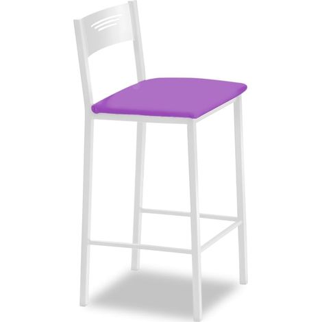 Tabourets de Cuisine Hauts tapissés avec Dossier, Structure Blanche et siège en Similicuir, Couleur de l'assise : Aubergine. Contenu : 1 unité. Dimensions : 90 cm (Hauteur Totale) (1/5)