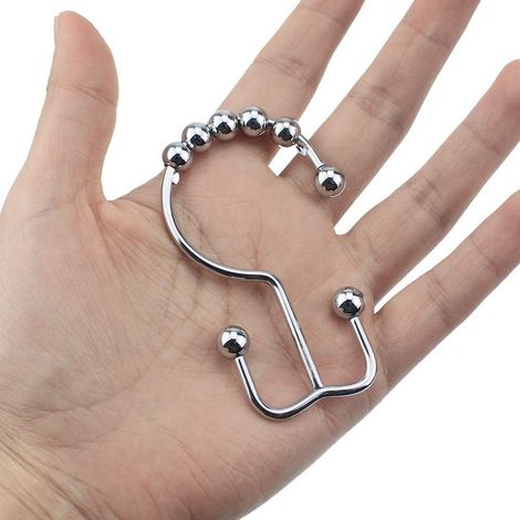 Lot de 24 crochets doubles en acier inoxydable pour rideau de douche, avec boules métalliques mobiles, pour salles de bains, salons, bureaux, jardins, 33,5 x 77 mm