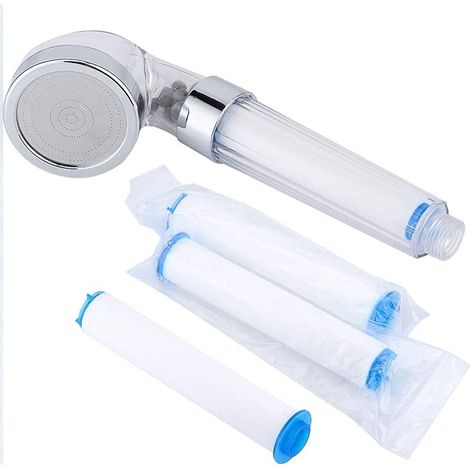 Cabezal de ducha de mano a presión con iones negativos, cabezal de ducha de chorro ajustable, cabezal de ducha de ahorro de agua, baño, ducha de 6 cm, tres esponjas filtrantes (1/5)