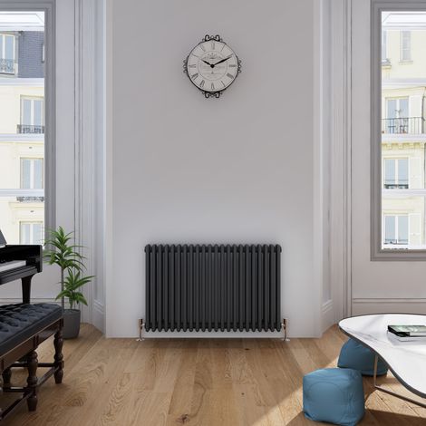 ELEGANT 600 x 1010 mm Anthracite Traditional 3 Column Anthracite Heated Towel Rail efficient Radiator + Chrome Thermostatic Radiator Valves (1/5)