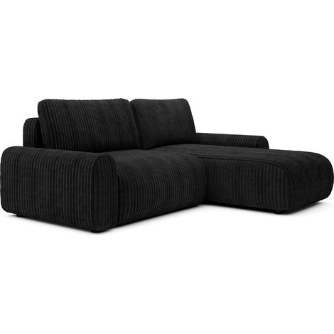 Selsey Lelu – L-Form Ecksofa mit Schlaffunktion, Bettkasten und Cord, beidseitig montierbar, Schwarz