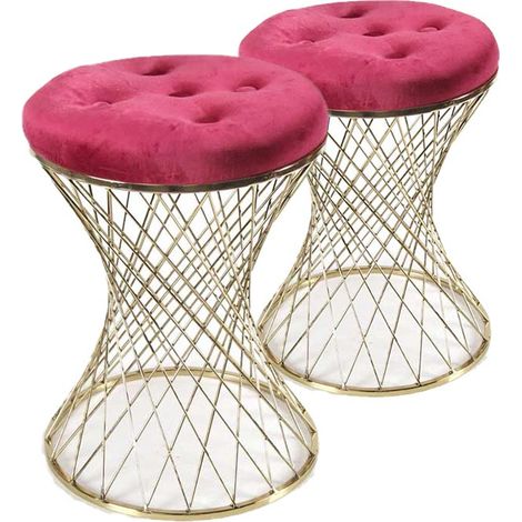 SET 2 SGABELLI LISBONA IN METALLO CON SEDUTA IMBOTTITA Ø 35 X 47 CM ROSSO (1/2)