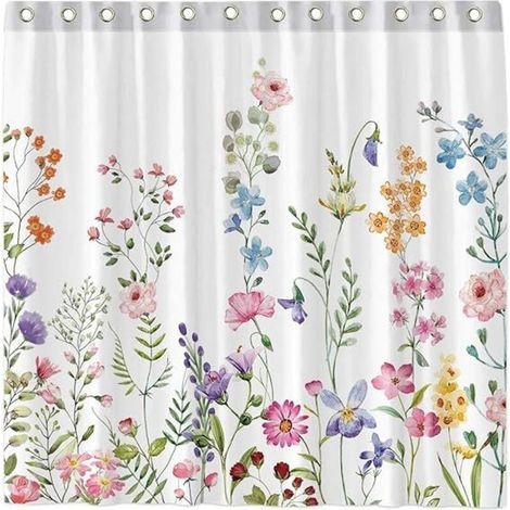 Ensemble Rideau Douche Fleurs Aquarelle Plantes Florales Crochets Décoration Salle Bain Baignoire Lavable Machine Polyester Durable 72 X 72 Pouces (1/4)