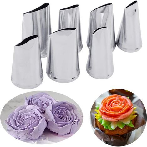 Kit de décoration pour gâteaux - Douilles à pâtisserie - Décorations roses et glaces - 7 pièces - Blanc